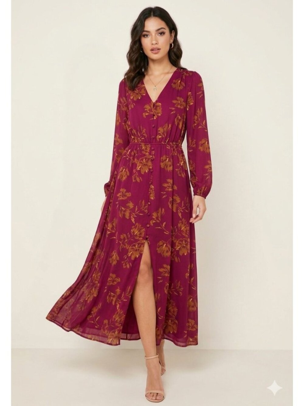 Chelsea28 Maxi Dress Burgundy Size XS Floral Coastal Wedding Bohemian Flowy Cute